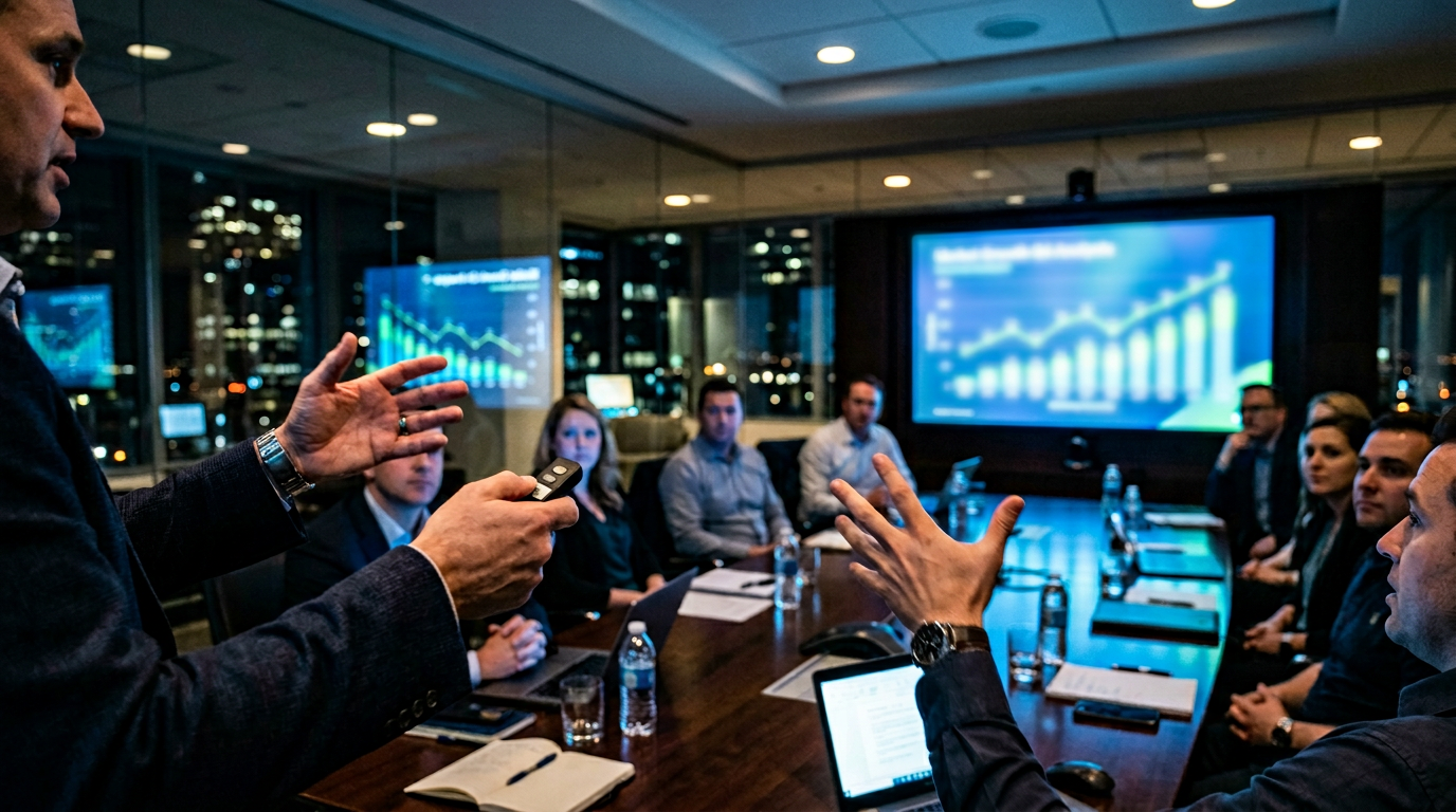 Blurred presentation graph in a boardroom setting